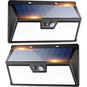 Solar Motion Sensor Lights Outdoor 2 Pack Bright Waterproof Fence Wall Yard Deck